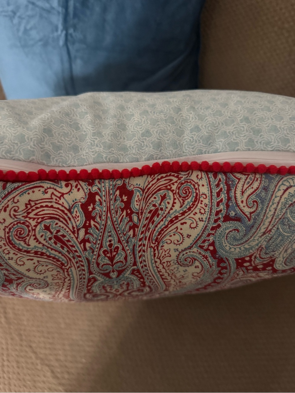 Red & Light Blue Paisley Decorative Throw pillow cover - Picture 2 of 4